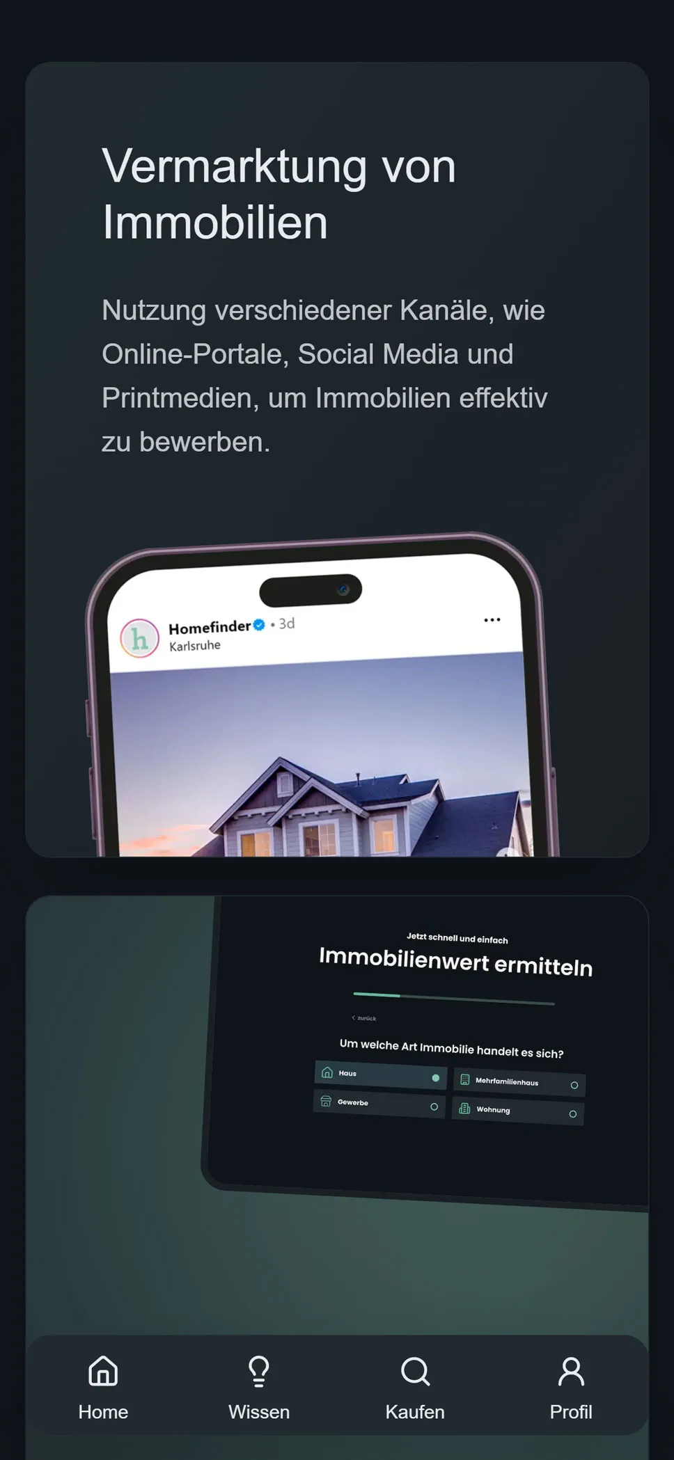 Screenshot von HomeFinder Webseite